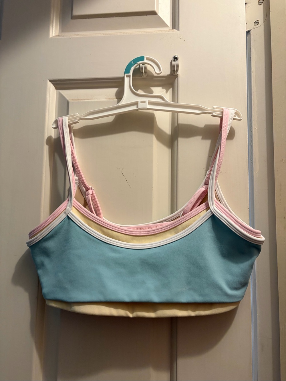 Pastel Color-Block Sports Bralette - Blue, Pink & Cream